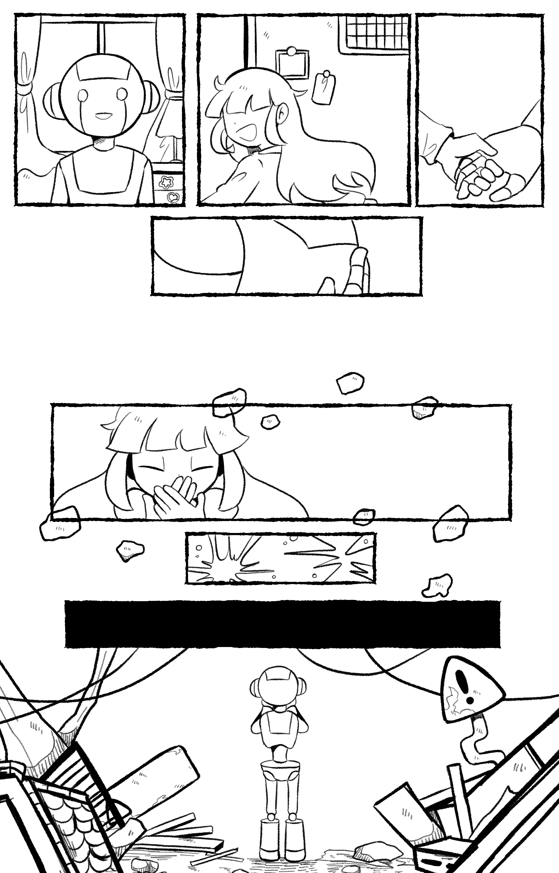 ②線画。<br>
      ページ数が多いときは途方もなく感じるけどなんだかんだ言って一番楽しい作業。キャラクターの表情を生き生きと描くことを意識しています。