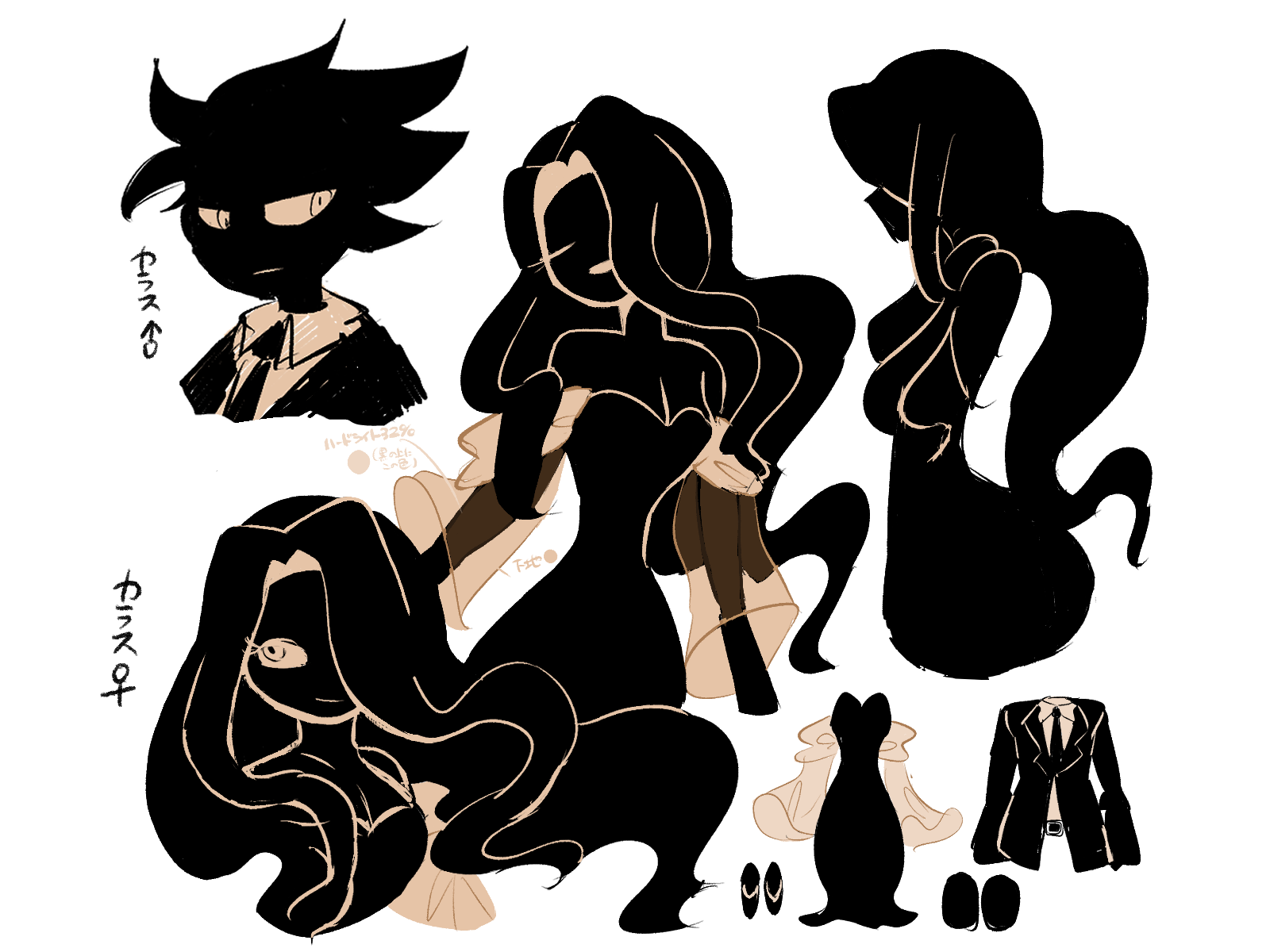 「両性の生殖器」に出てくるカラス♂♀<br>
    この時点ではだいぶ二人のイメージがまとまり、カラス♂とカラス♀の描き分けを練習していました。